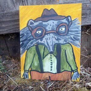 Raccoon Original Folk Art Painting